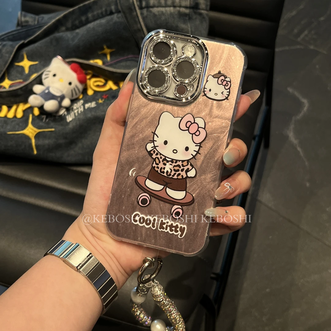 滑板凯蒂豹纹适用于苹果vivo华为oppo小米一加精孔羽纱手机壳防摔