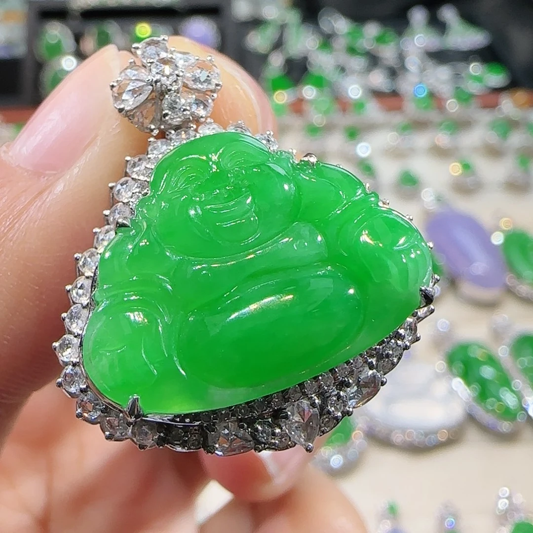 翡翠吊坠(不含链)18K金镶嵌