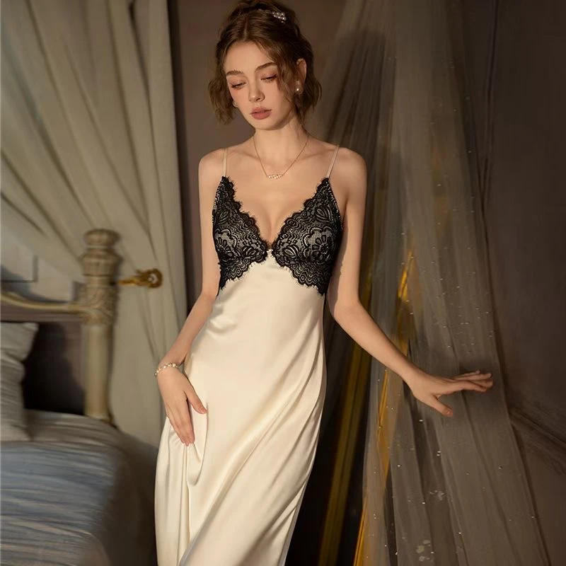 芙蓉裳【扶虞】法式新款缎面吊带睡裙带杯垫长款显瘦气质款小美背