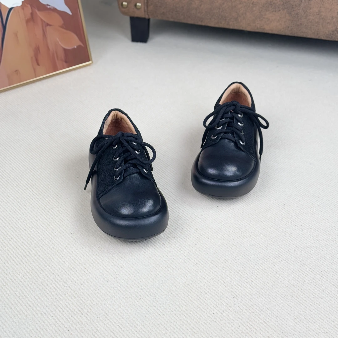 真皮厚底大头鞋2025春夏新款复古擦色轻便软牛皮女鞋子