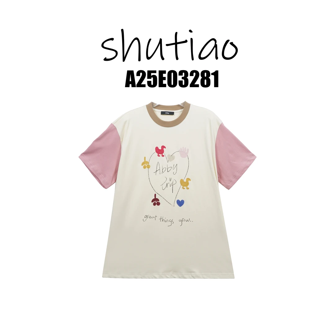 【SHUTIAO】2025夏季：新款小众设计款T恤A25E03281