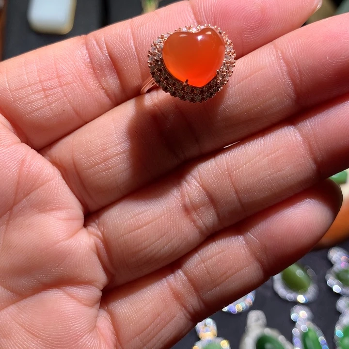 南红玛瑙戒指银S925镶嵌