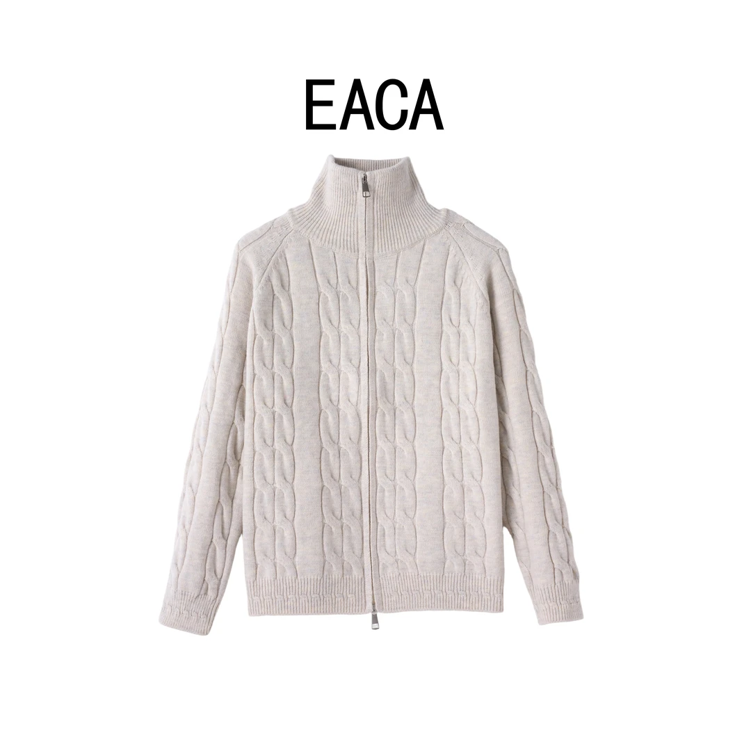 【EACA】拉链半高领毛衣外套女穿搭可外穿温柔慵懒风上衣 57031