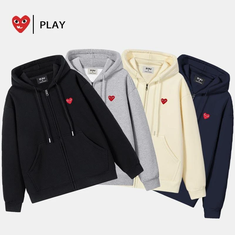 PLAY官方开衫连帽卫衣男女情侣秋冬重磅加绒纯色休闲宽松拉链外套