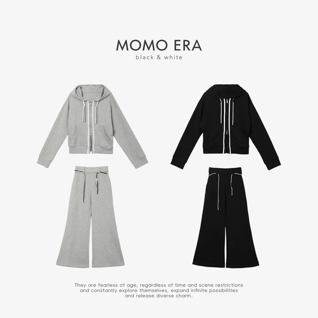 14565 LJT 设计感双拉链开衫微喇阔腿裤两件套