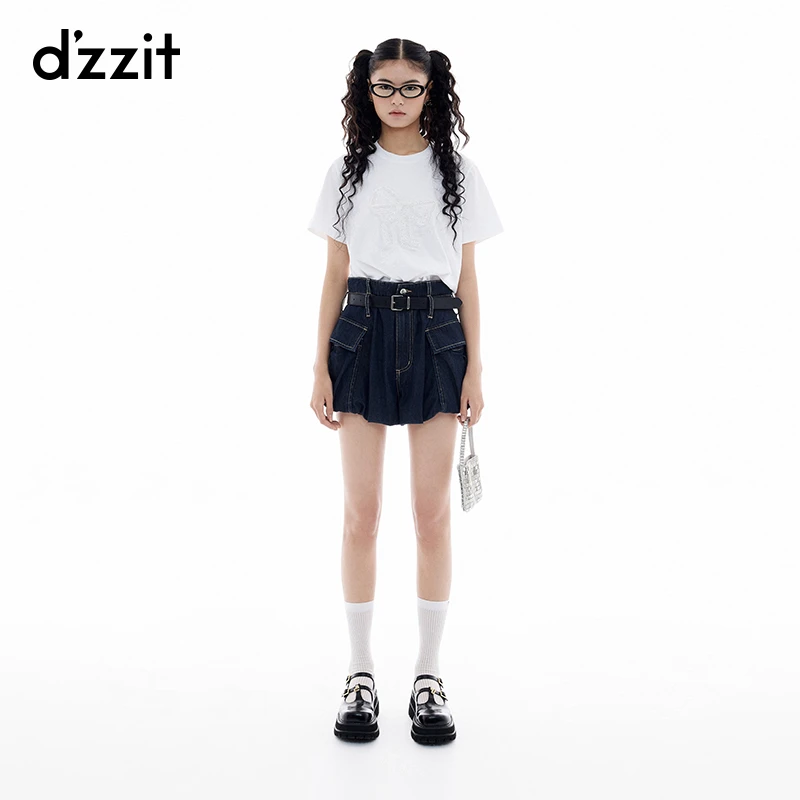 【商场同款新品】dzzit地素短裤25夏摩登工装风高腰牛仔裤女3J2R115