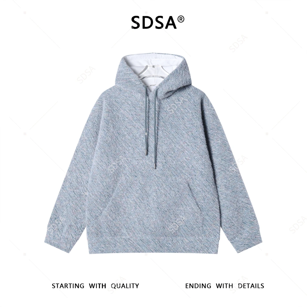 SDSA男士秋冬新款痞帅男装简约小清新撞色绒毛连帽卫衣百搭宽松