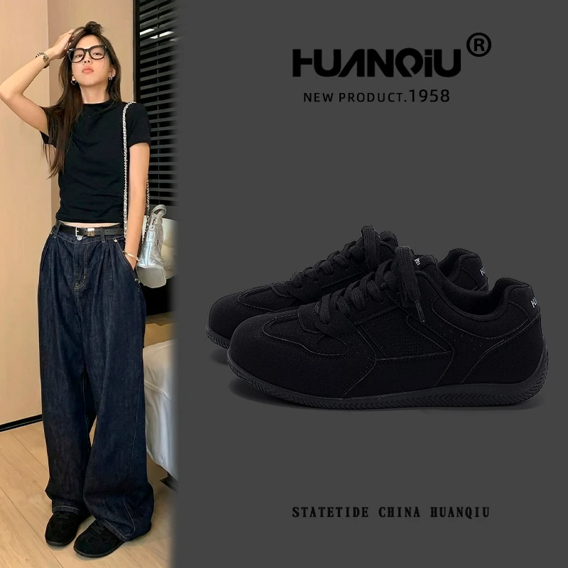 HUANQIU/环球黑色德训鞋女2026新款潮流百搭内增高耐脏舒适板鞋女