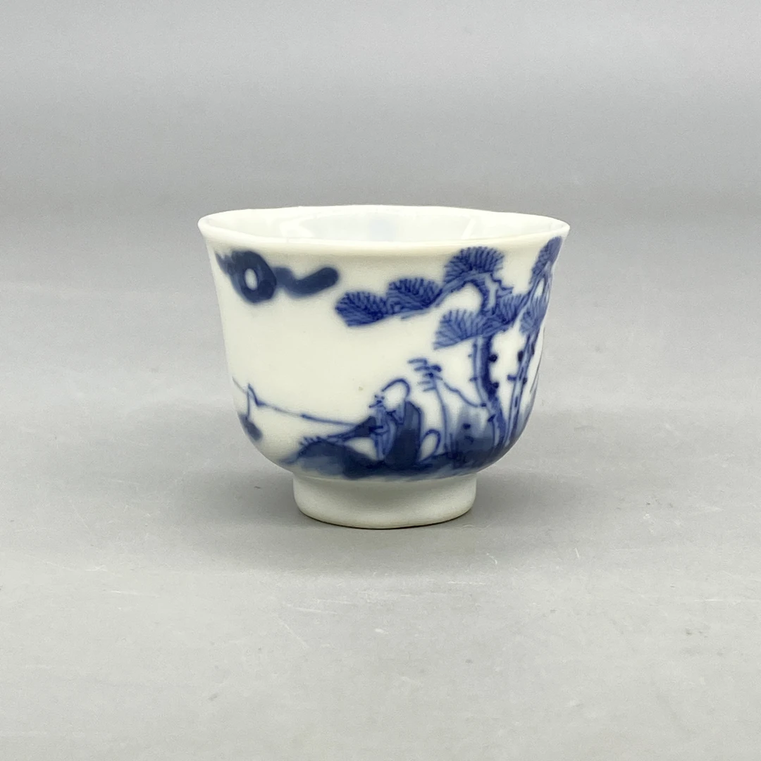 52507026*清晚期青花诗文垂钓图杯/瓷器五/江苏省文物总店/MM