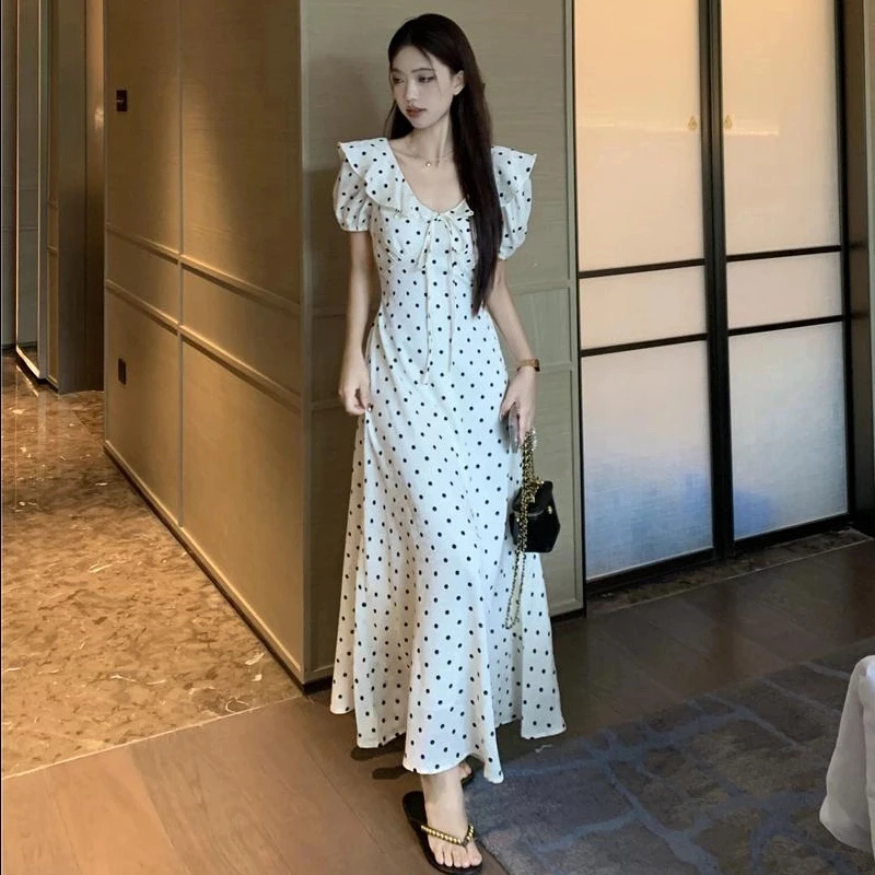 【现货+运费险】 长裙夏季波点娃娃领极简风连衣裙时尚athflow风