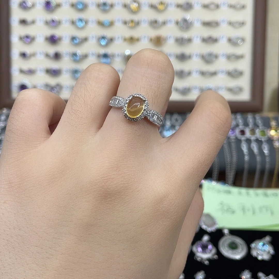 戒指黄晶银S925镶嵌