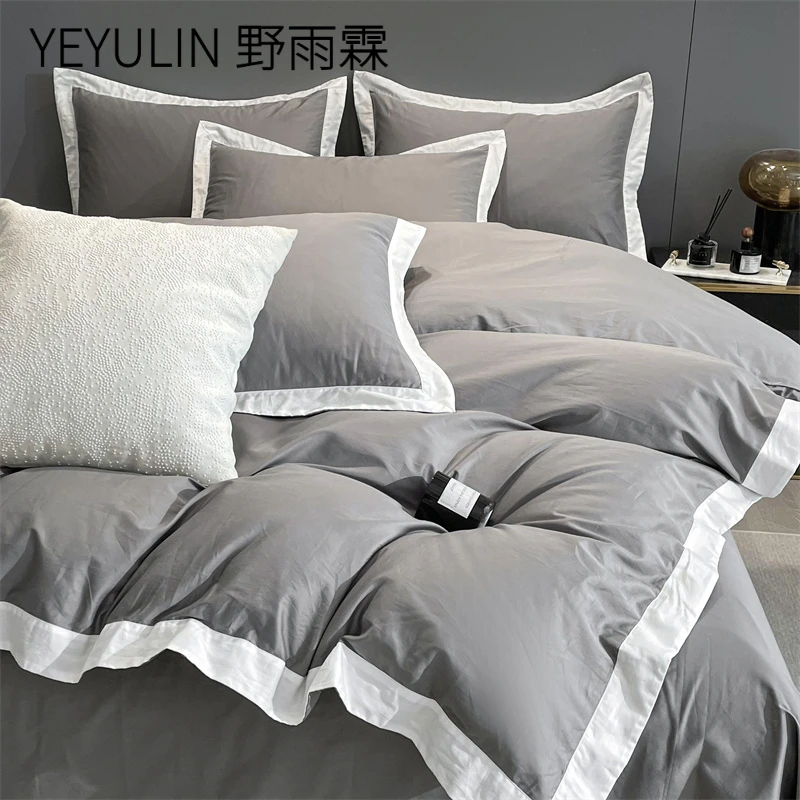 轻奢风100支新疆长绒棉四件套四件套全棉纯棉裸睡床单被套罩床品4