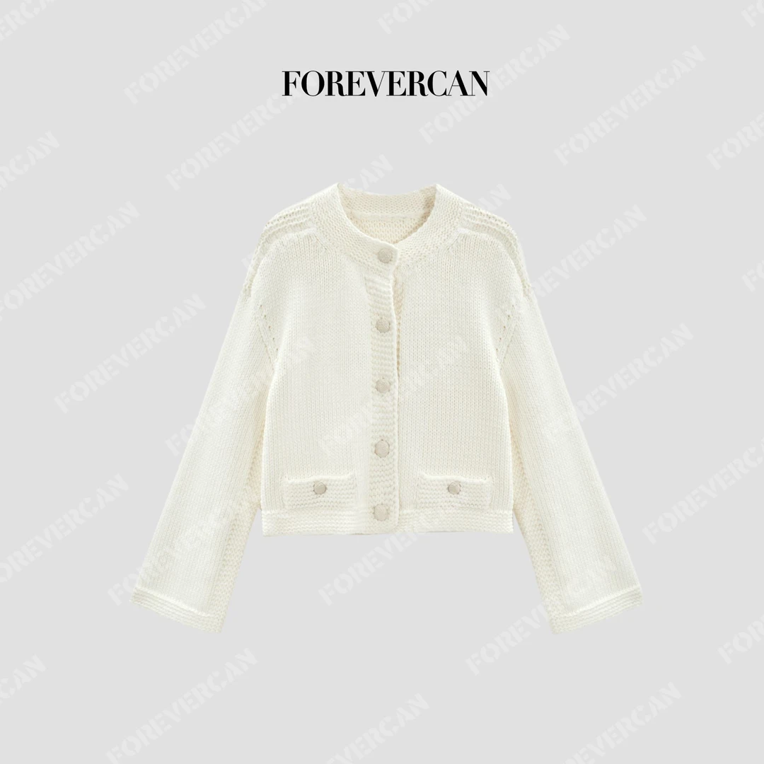 FOREVERCAN“白境织梦”小香风宽松针织短款开衫外套MY10052