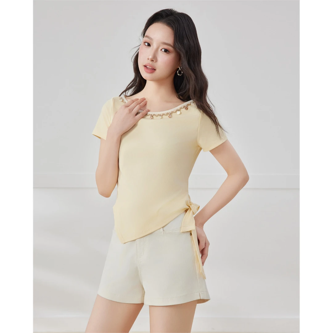 IEF/爱依服2025夏季新款法式小众设计感度假风百搭短款上衣流光风