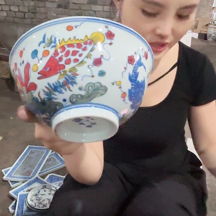 景德镇高温陶瓷鱼藻纹6寸