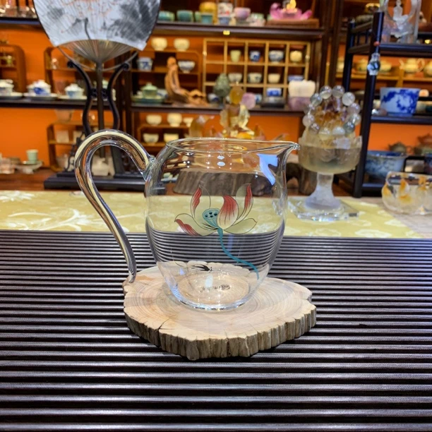 透把荷花公道杯350毫升分茶手工耐热玻璃透明高档