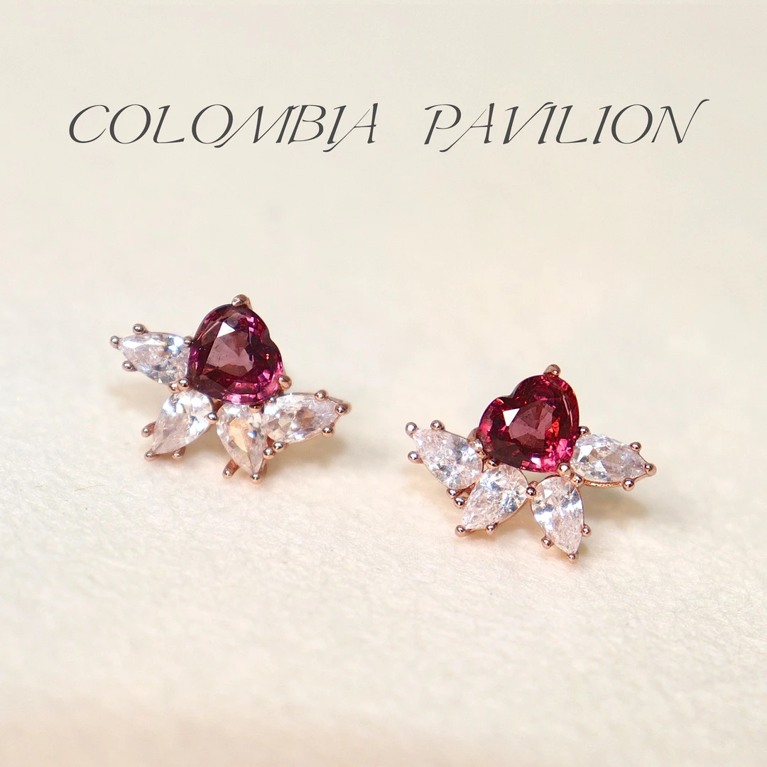 7202-S925银-天然石榴石耳钉（镁铝榴石）-爱心-6mm*6mm*2颗