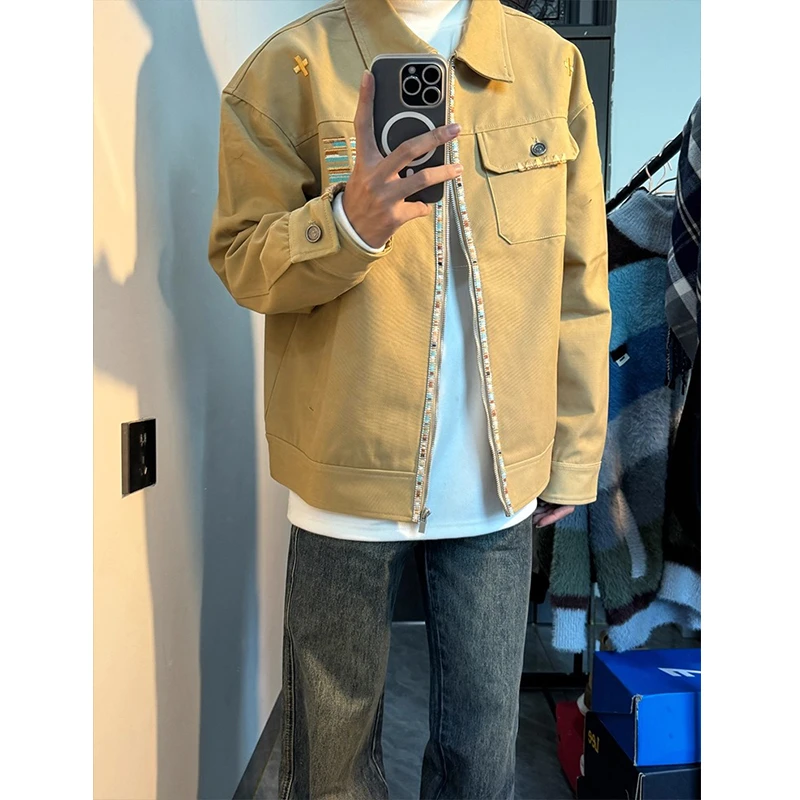 美式复古cleanfit工装飞行外套男春秋小众设计高级感情侣刺绣夹克