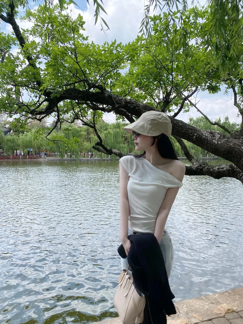 短袖性感风抗起球轻职风斜领T恤抹胸夏季东方洛可可