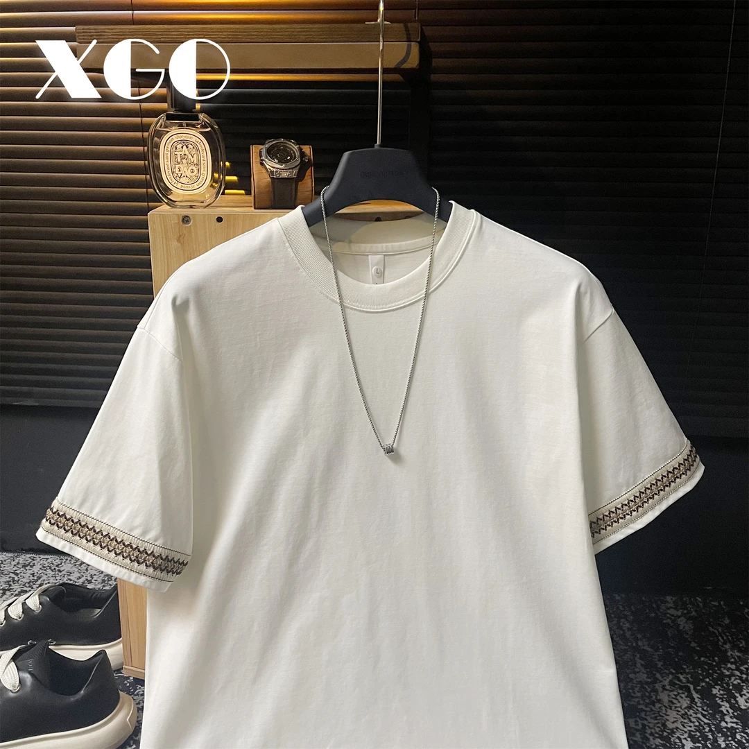 【XGORAD】夏季原创袖口明线刺绣个性图案设计冰感棉圆领短袖T恤男