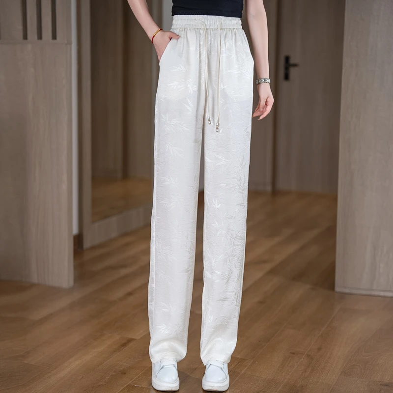 中国风醋酸提花高腰阔腿裤新中式复古国潮奢华直筒裤唐装长裤1686