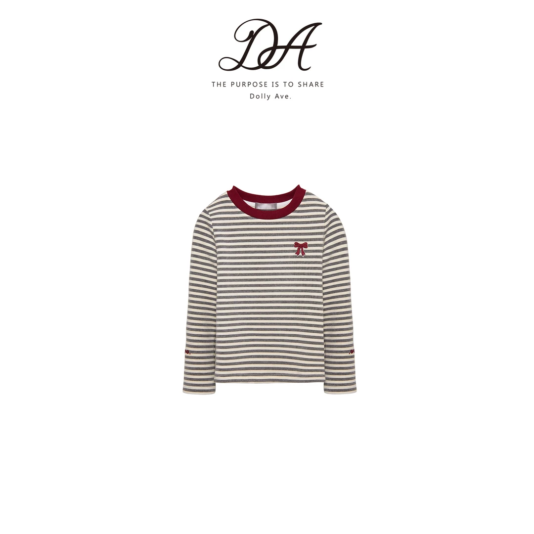 【现货】Dolly Ave「黑标系列」高定天丝混纺条纹磨毛保暖女童秋冬T恤