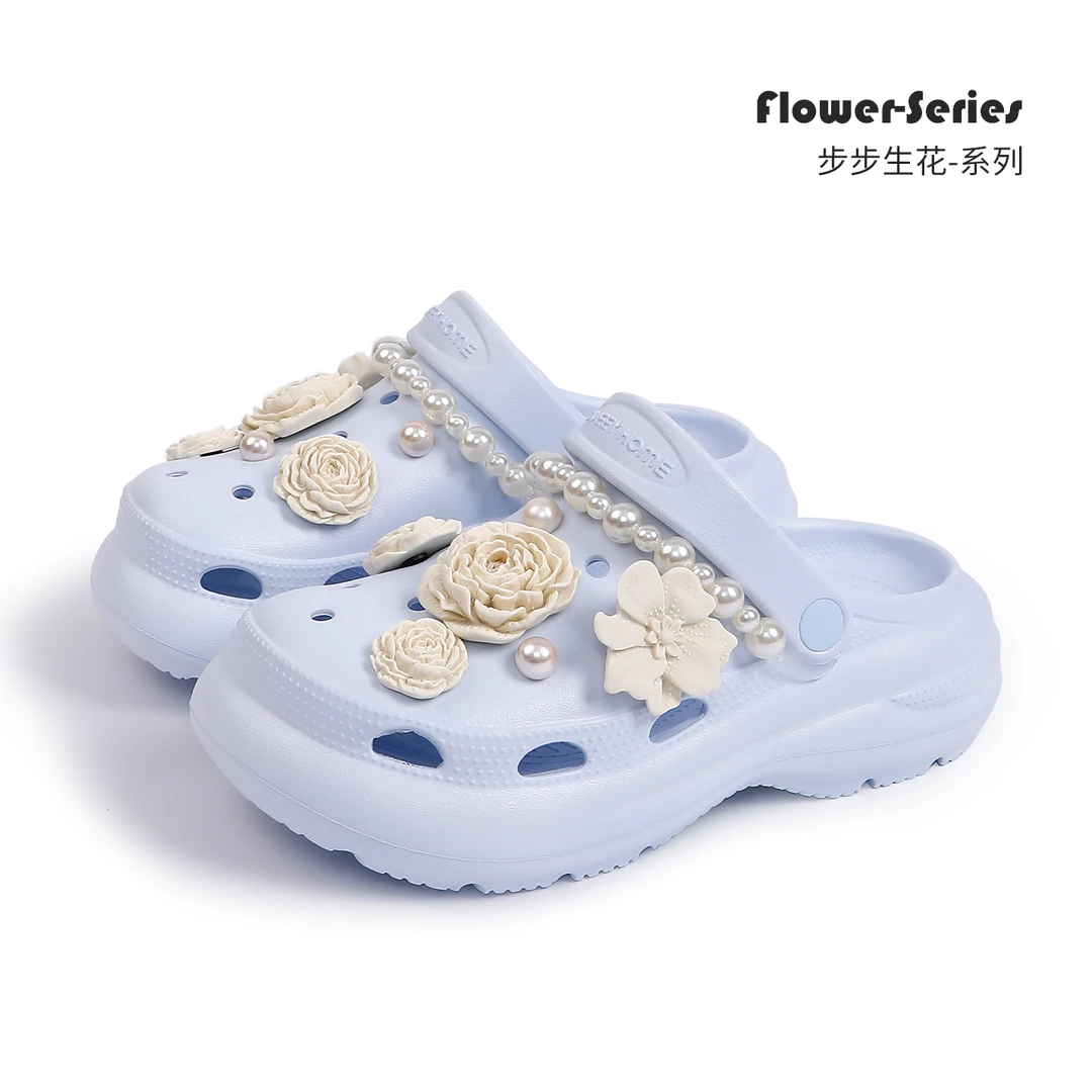 趣艺家步步生花2025新款洞洞鞋女款夏季网红沙滩外穿防滑包头厚底