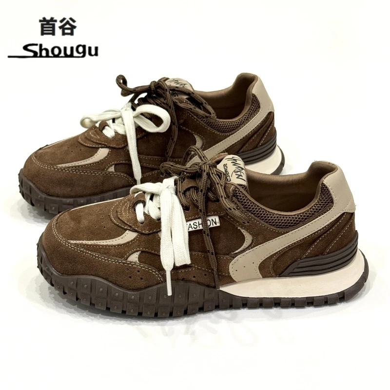 shougu/首谷2025秋季新款双鞋带时尚复古板鞋户外厚底德训鞋女款