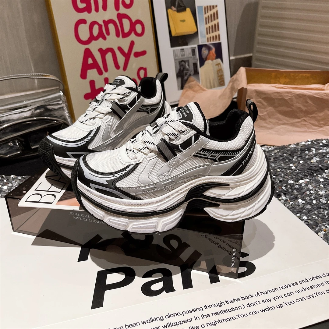 巴黎老爹鞋女秋冬新款厚底松糕小个子超高跟做旧擦色爆动鞋休闲鞋