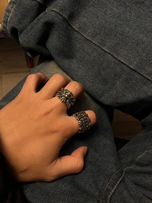 铜合金戒指 铜合金戒指情侣戒指鸢尾花戒指复古做旧重工款情书