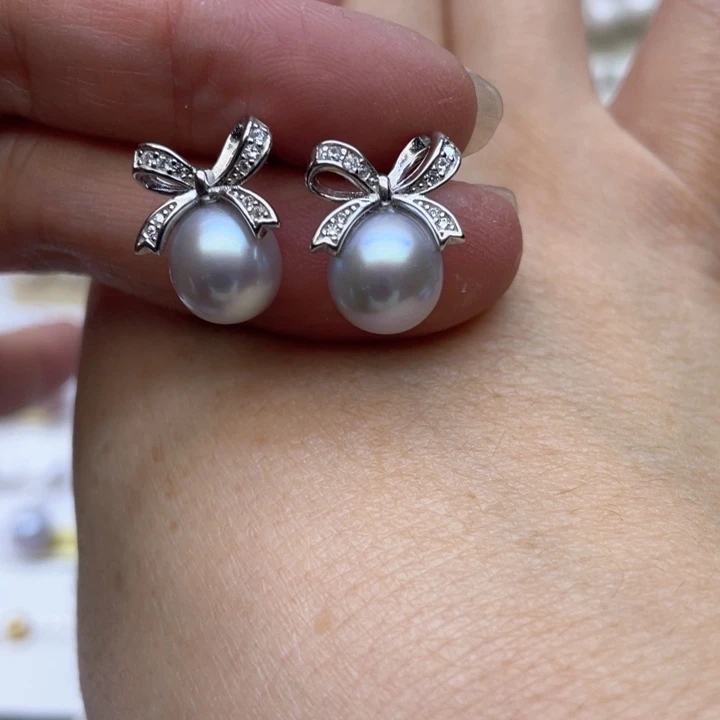 淡水珍珠耳饰银S925镶嵌