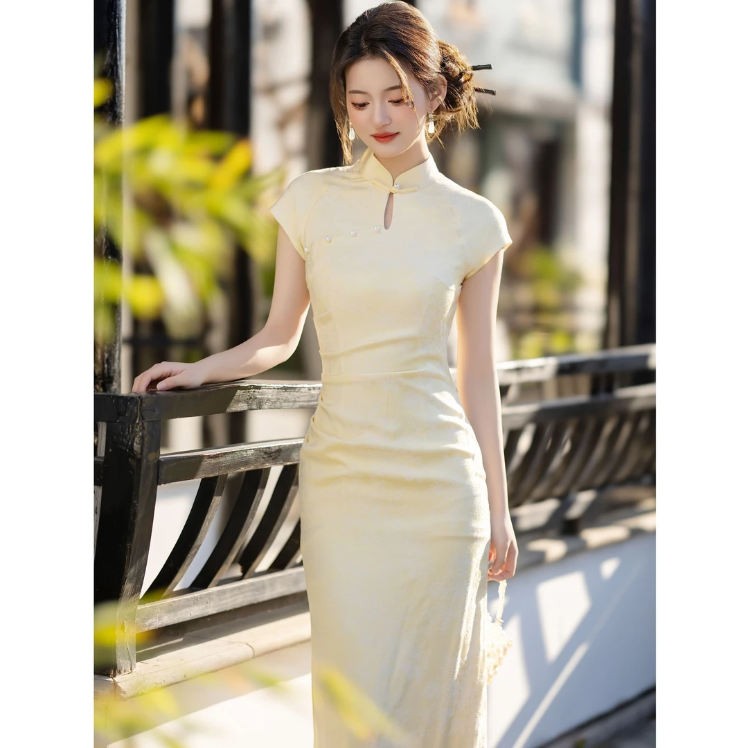 【扶摇直上】中国风少女气质鹅黄色传统款旗袍新中式日常单层长120