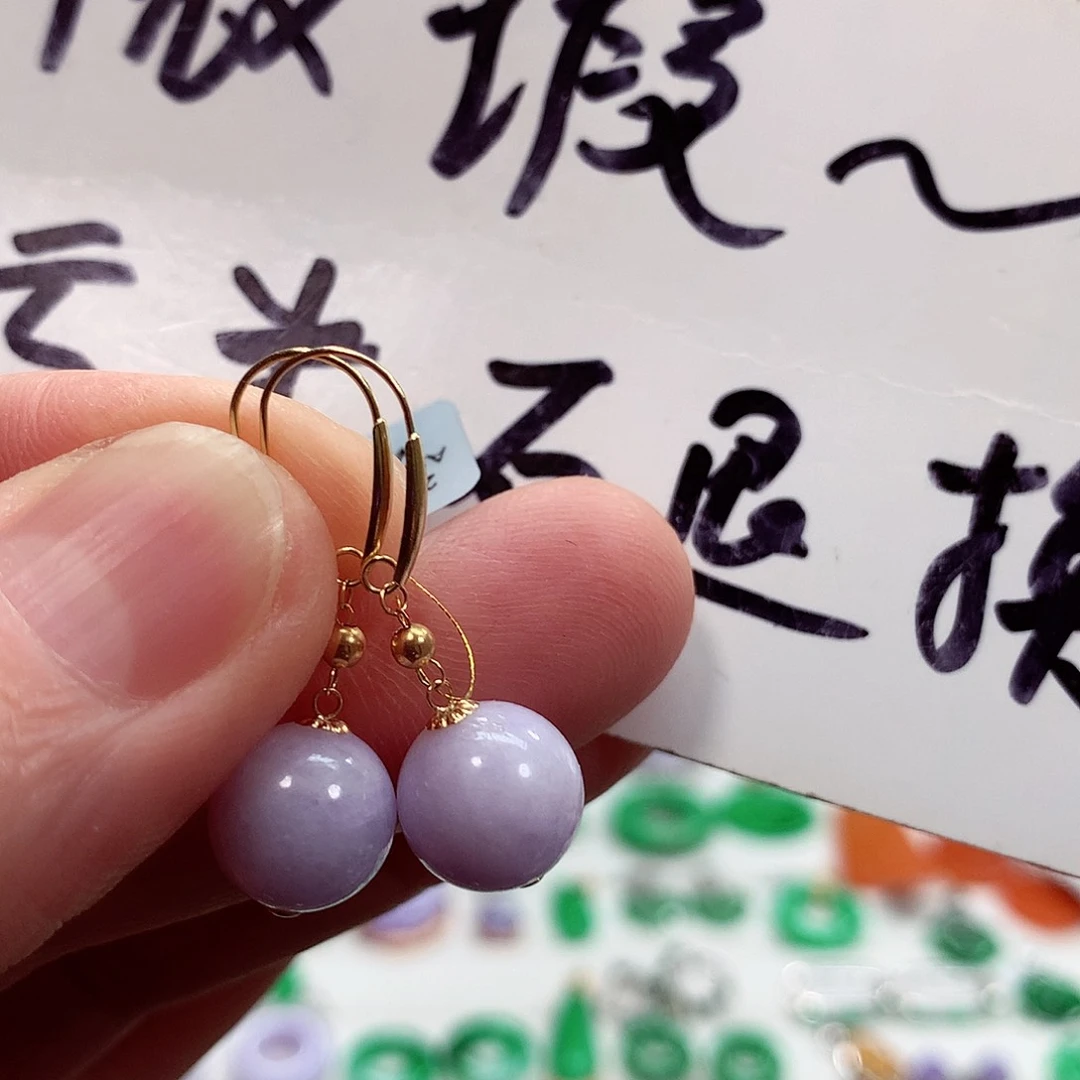 翡翠耳饰18K金镶嵌天然