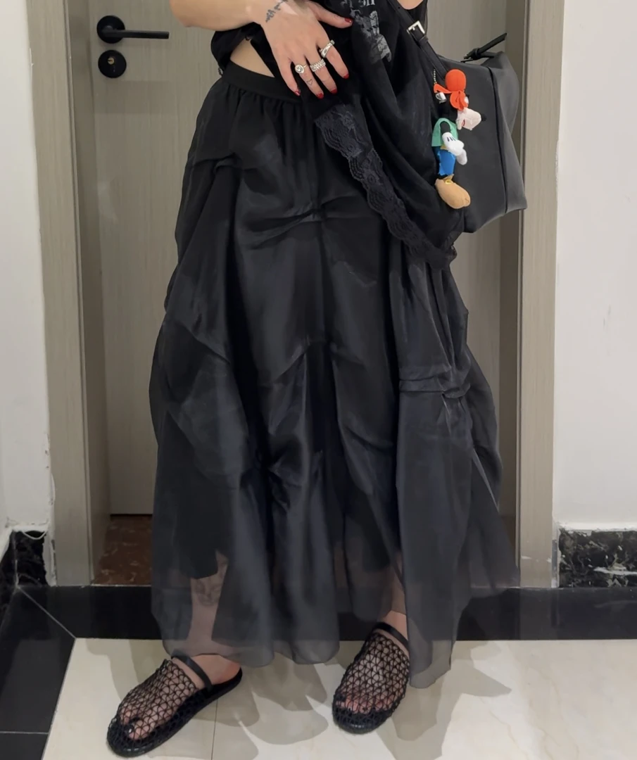 【SSOUHAN】清冷女王 欧版小众设计捏皱松紧腰半身裙洋气百搭