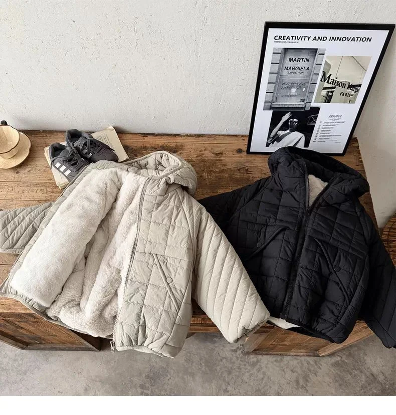 男女童棉服加绒加厚25新款冬季绗棉连帽宽松宝宝棉袄儿童夹棉外套