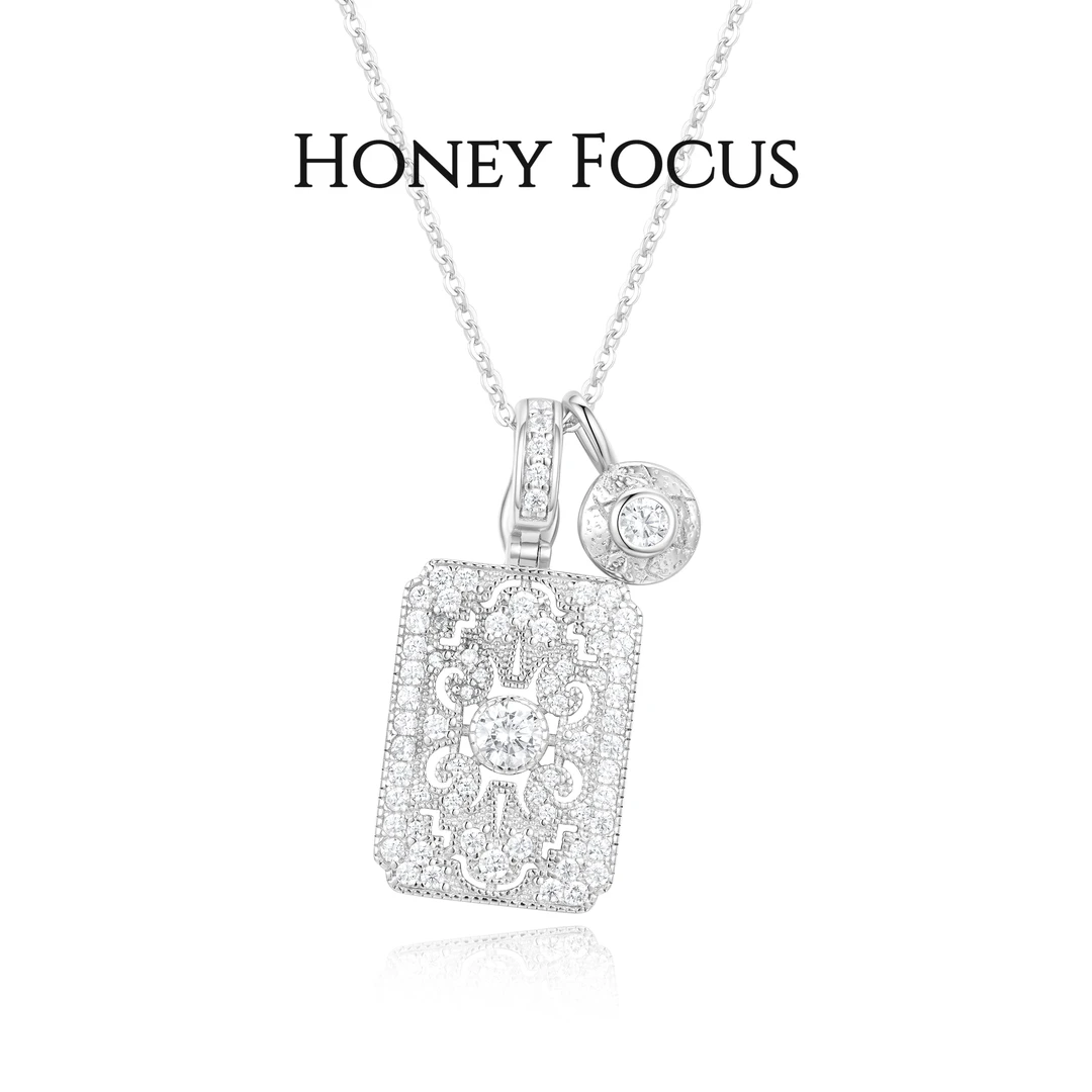 坠链均925银合成锆石 银色无事牌项链 时尚轻奢优雅项链 #9131