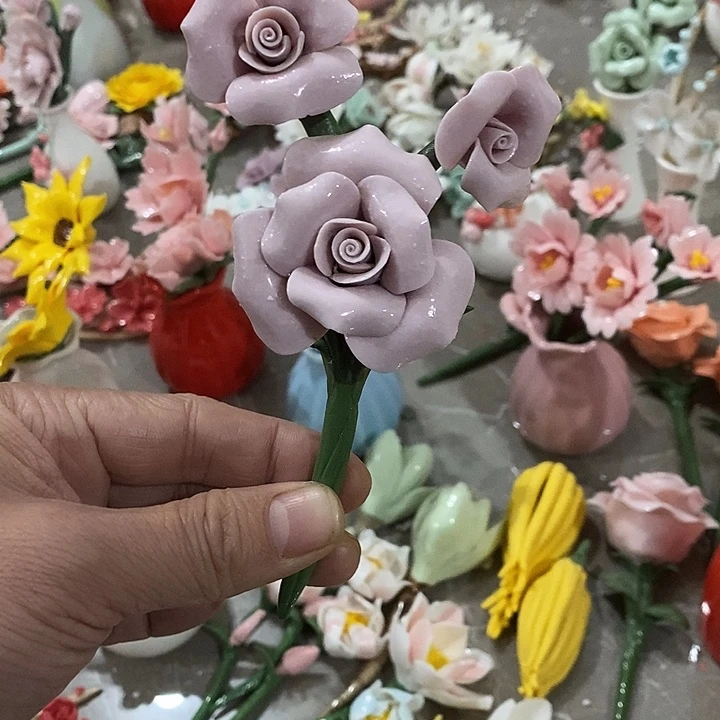 瓷片纯手工陶瓷花摆件