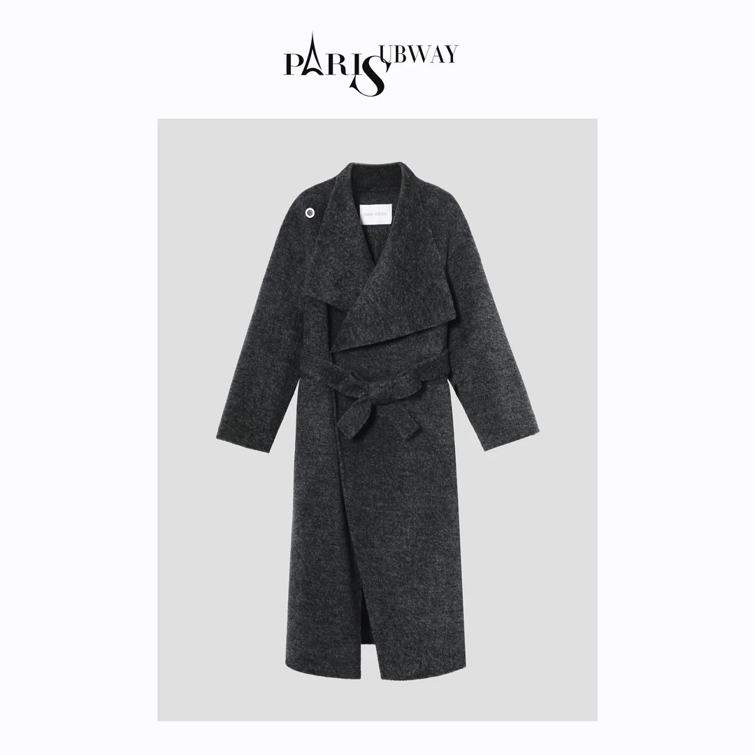 911841801时尚街头风双面外套 羊毛+桑蚕丝+羊驼毛女长款大衣