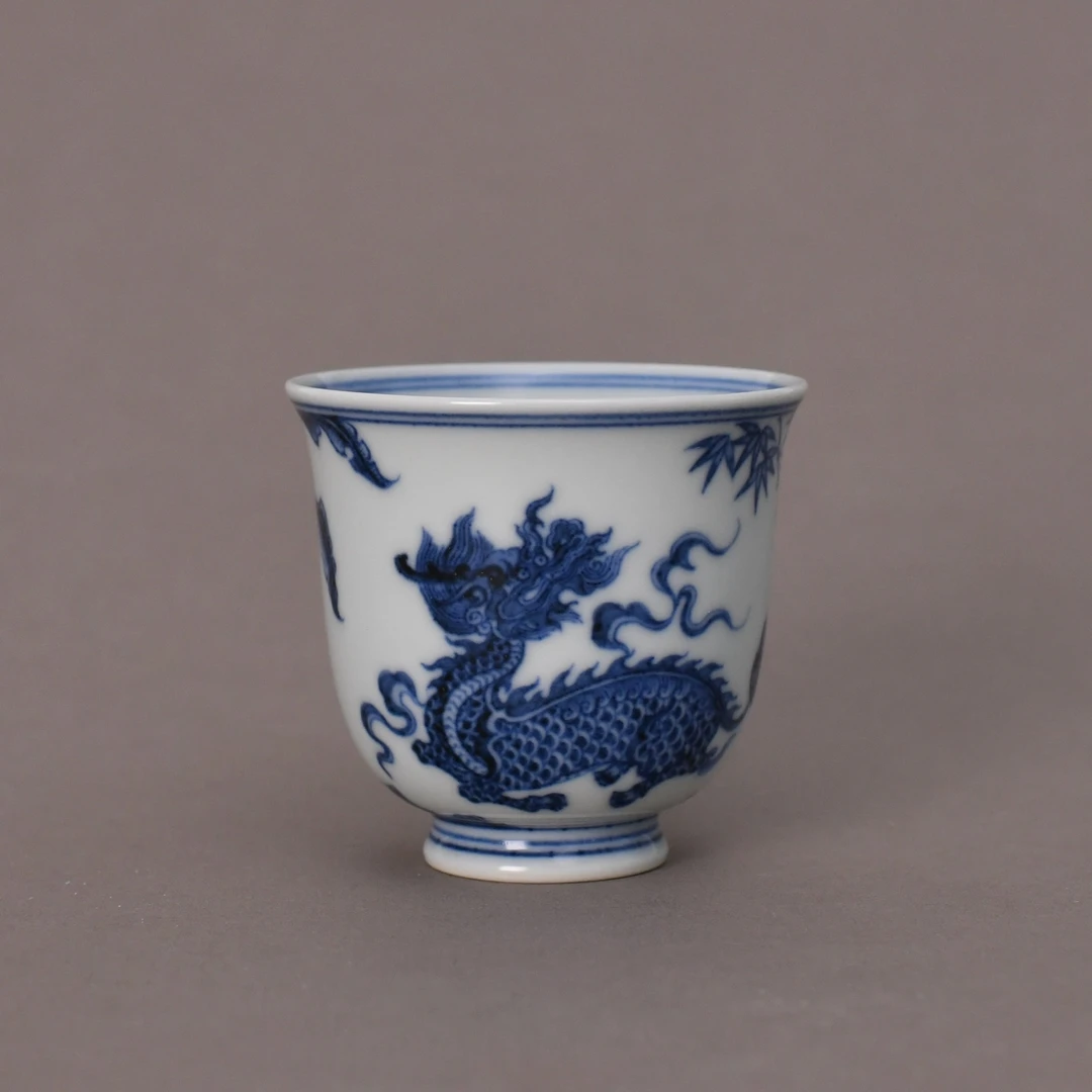 景德镇春风祥玉青花齐颂平安麒麟铃铛杯高端手绘陶瓷主人杯收藏