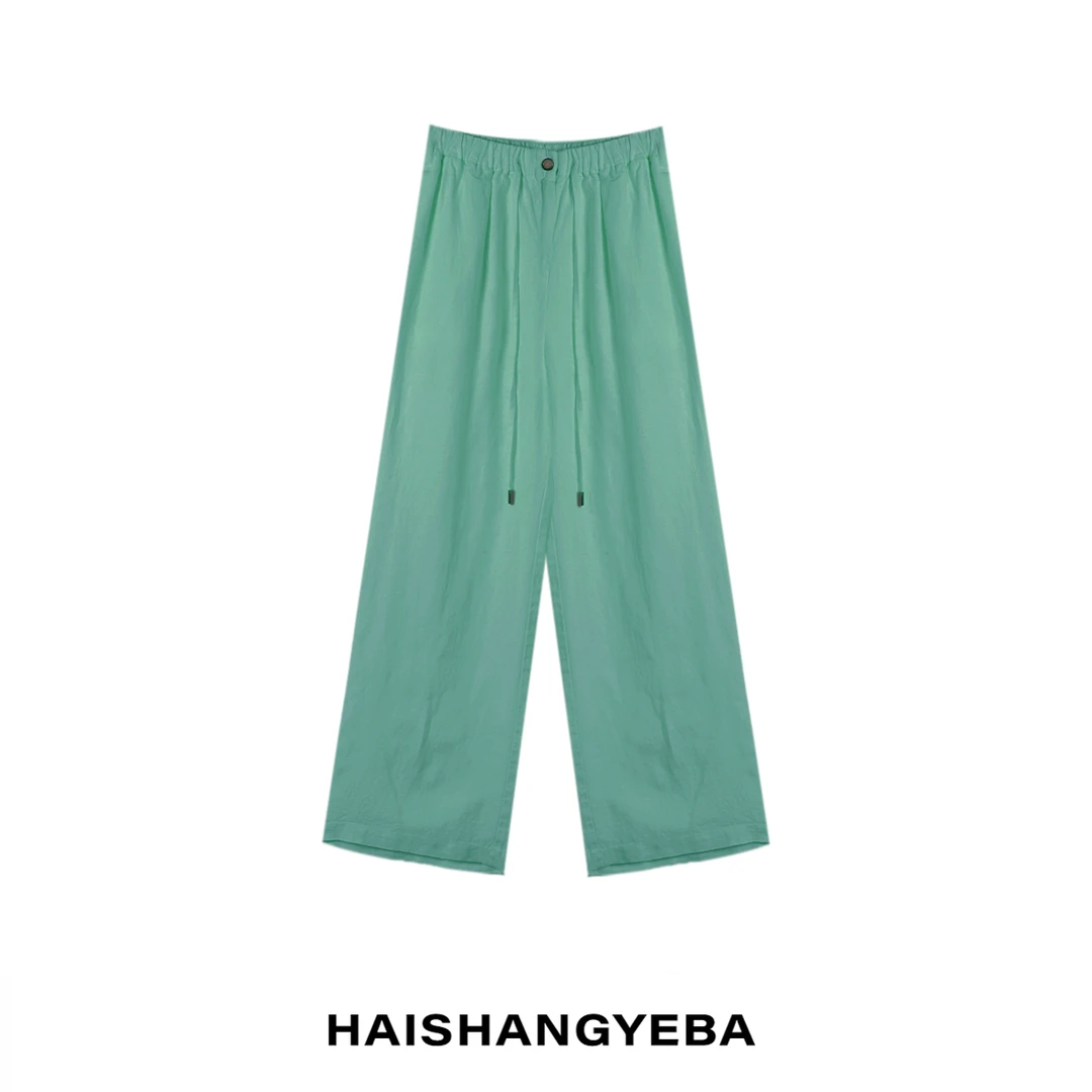 【海上叶爸】新款2025春夏百搭亚麻松紧腰宽松直筒阔腿休闲裤