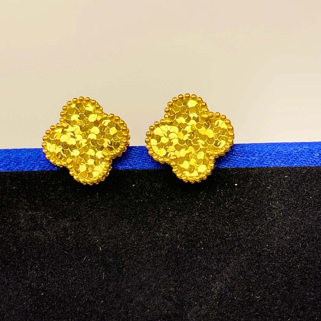 姐妹黄金  足金999幸运草碎冰冰蹦迪闪耳饰（直针式