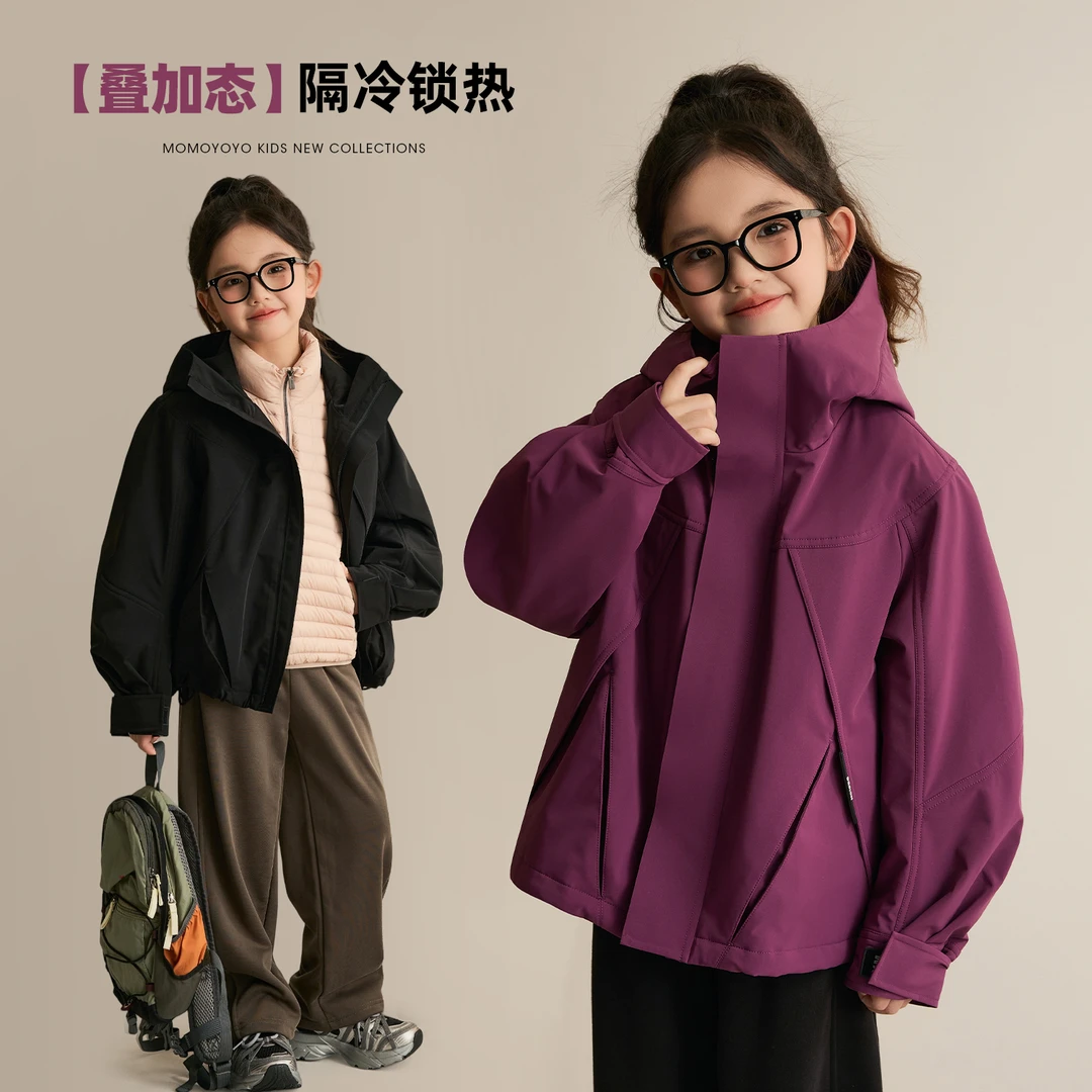 【蛋白壳】摇粒绒儿童冲锋衣冬装内里防水亲子装外套8706D