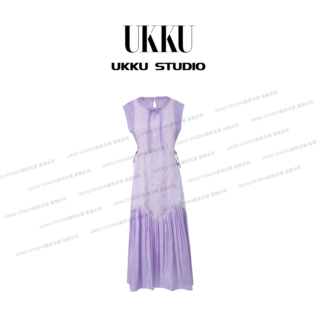 秀【UKKUSTUDIO】“11”无袖拼接圆领高腰绑带修身时尚连衣裙LYQ01001