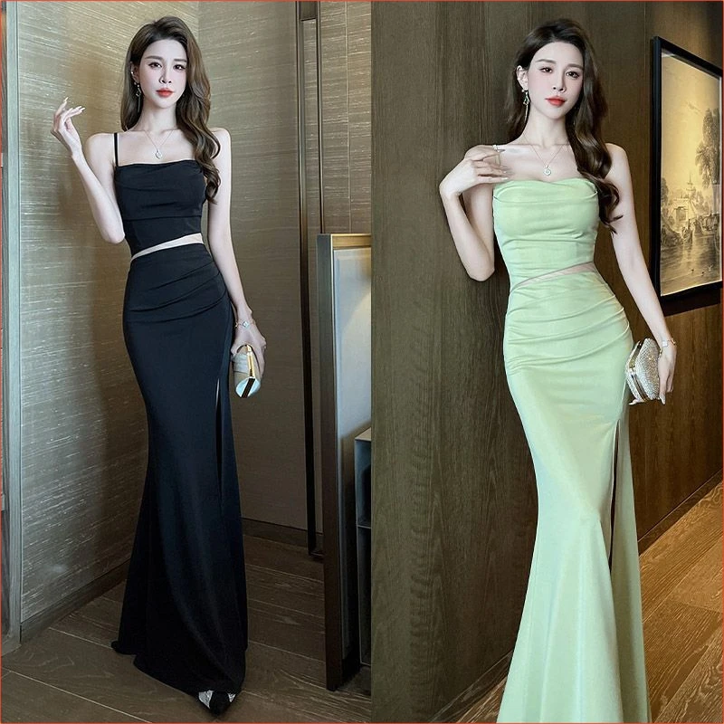 洋气衣服女夜场性感吊带连衣裙显瘦长款晚礼服女新款足浴按摩技师
