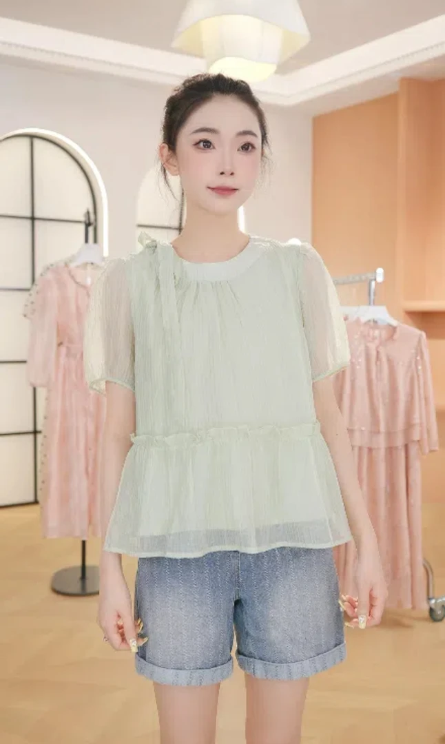 X2850夏季新款设计感短袖衬衫娃娃衫短款上衣