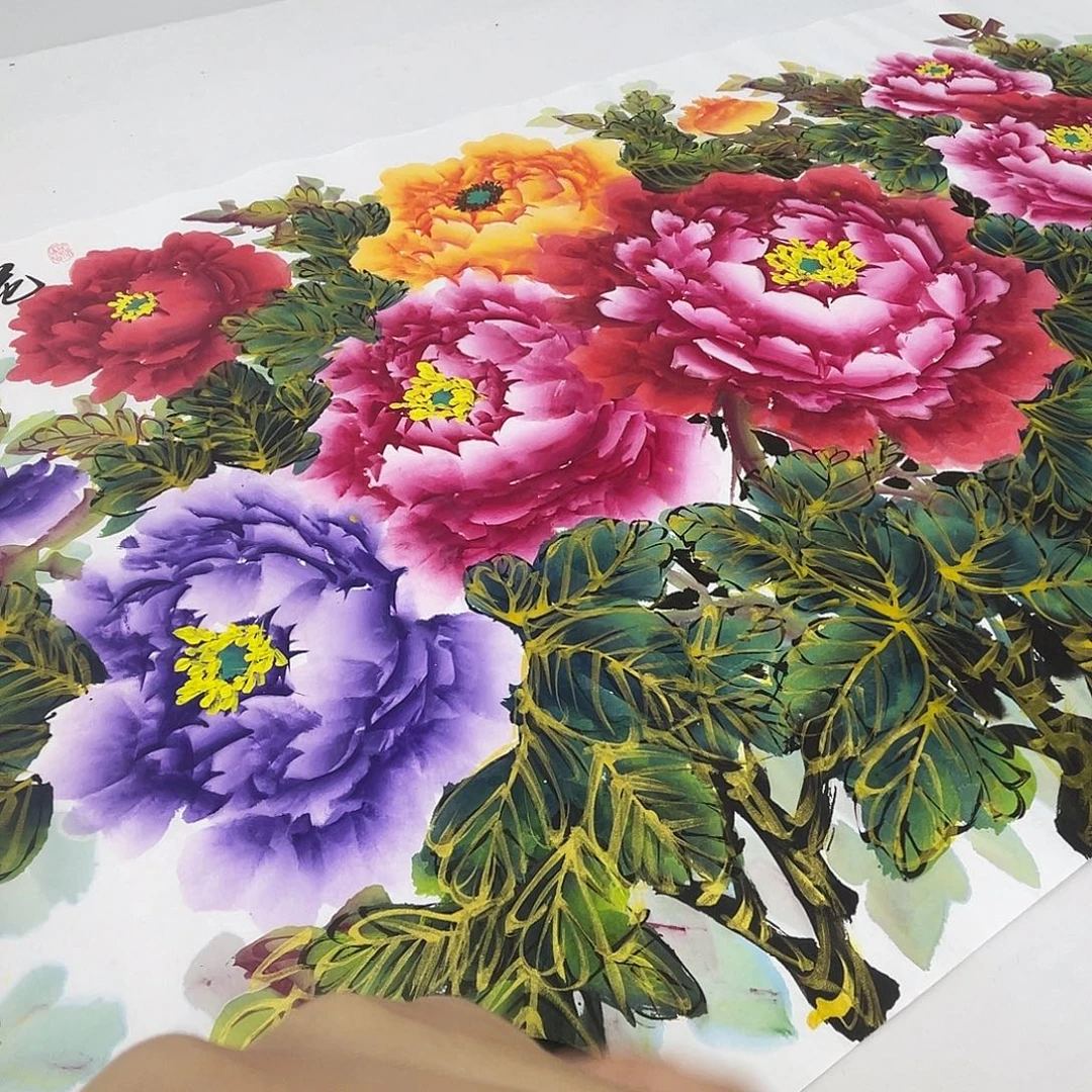 国画金枝玉叶千层牡丹