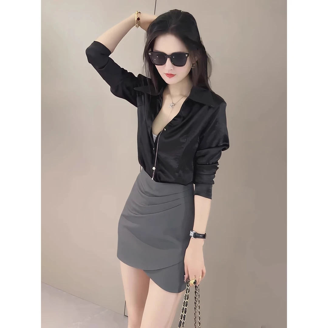 气质御姐开秋小套装2025秋季新款收腰显瘦衬衫a字半身裙子两件套