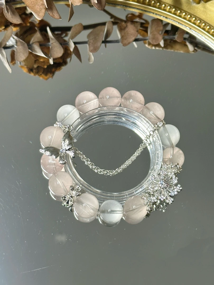 （翩然）粉水晶奶白晶水晶手串手链  颜色微差多样性发其一F002