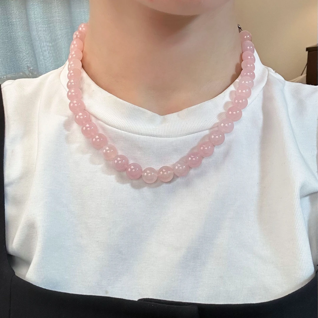 x83 天然西柚粉水晶项链9-10mm多样性发一