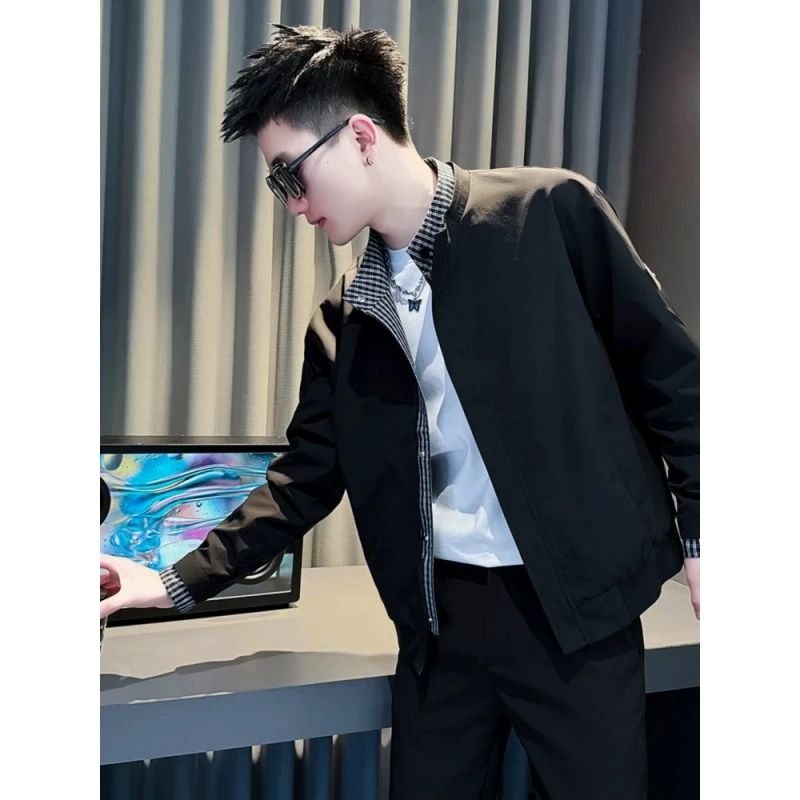 春秋季假两件外套男士小立领衣服2025新款男装上衣高级感潮牌夹克